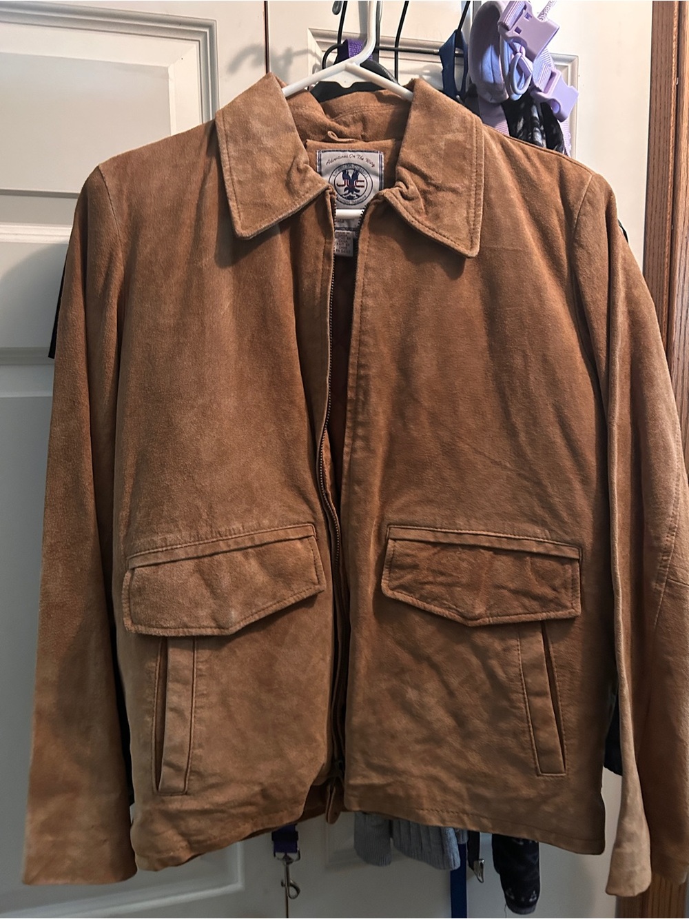 Women's Suede Bomber Jacket - Tan